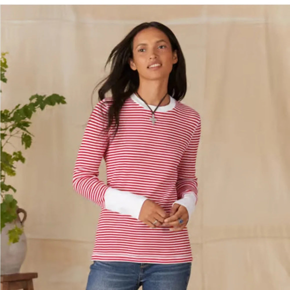 SUNDANCE Striped Thermal Long Sleeve Shirt Size Petite Large - Picture 1 of 9